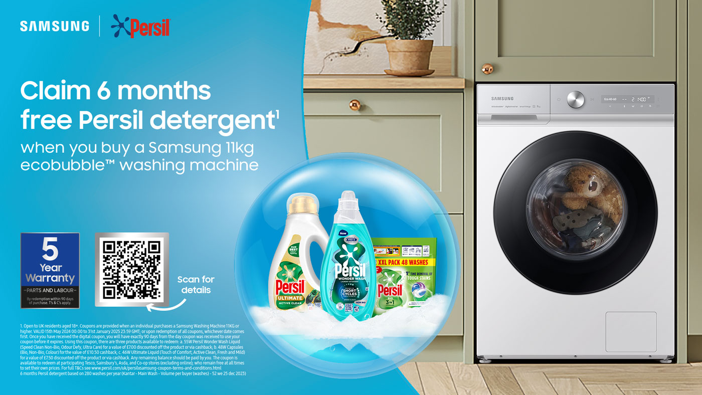 Claim 6 months free Persil detergent with Samsung